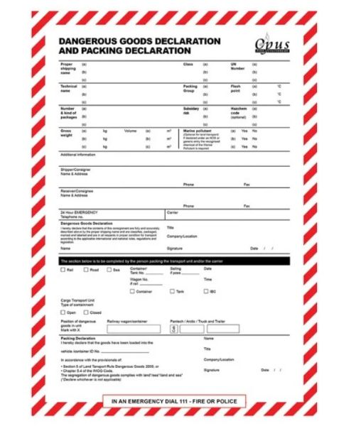 Picture of DANGEROUS GOODS DECLARATION PAD 50